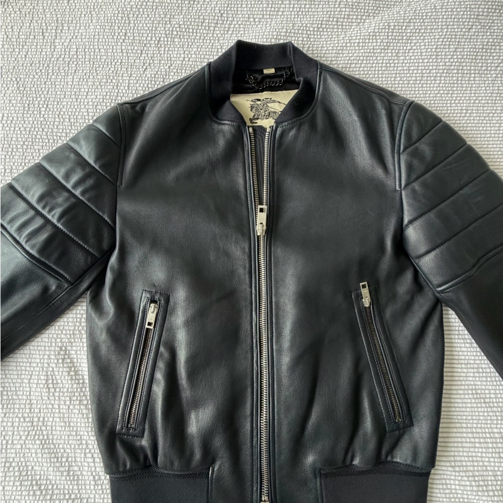Burberry Black Leather Bomber Jacket